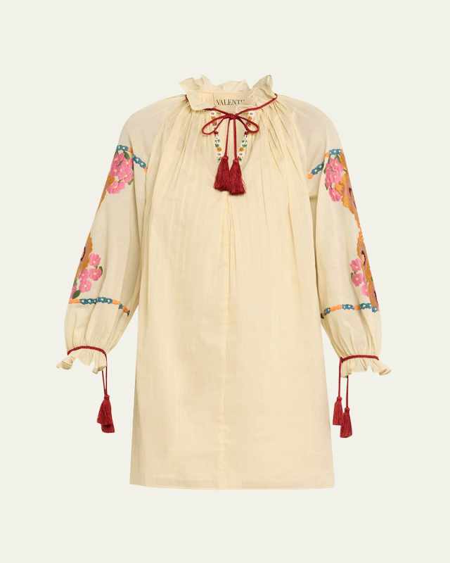Floral Embroidered Pintuck Blouse